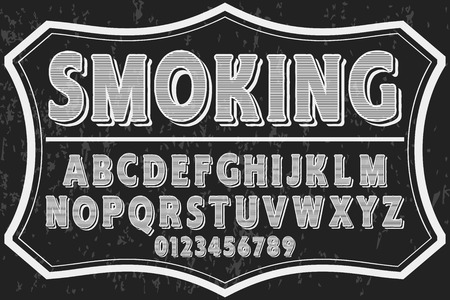 Font alphabet Script Typeface handcrafted handwritten vector label design named  smokingのイラスト素材