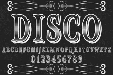 Font alphabet Script Typeface handcrafted handwritten vector label design named discoのイラスト素材