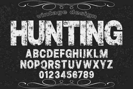 Font alphabet Script Typeface handcrafted handwritten vector label design named huntingのイラスト素材