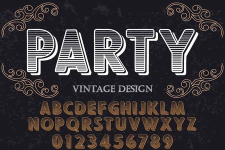 Vintage font alphabet handcrafted vector named partyのイラスト素材
