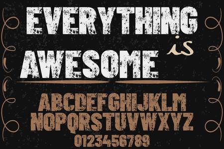 Font alphabet script typeface handcrafted or handwritten vector label design named awesome.のイラスト素材