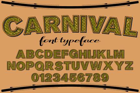Font alphabet script typeface handcrafted or handwritten vector label design named carnival.のイラスト素材