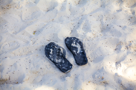 White Caribbean Beach With Summer Footwearの写真素材