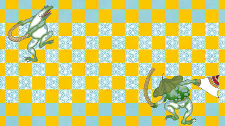 Japanese-style background material designed with the motif of bird and beast caricatureの写真素材