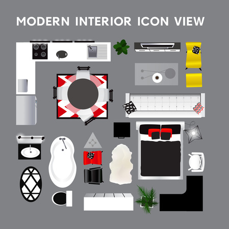 Interior top view. Set of isolated realistic interior icon. Vector illustrationのイラスト素材