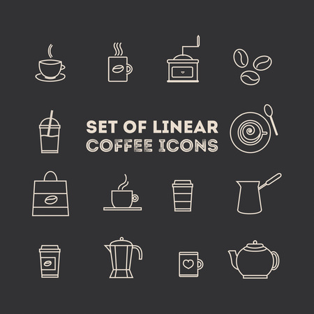 coffee icon set. Line of coffee isolated on brown background. Vector illustrationのイラスト素材