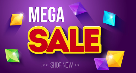 Mega sale banner. Modern web poster designs with gems. Banner trendy design.のイラスト素材