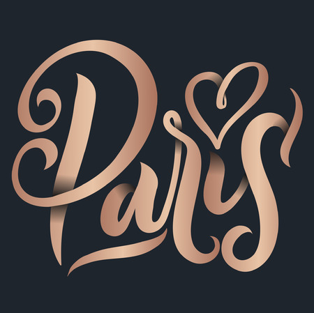 Paris France poster or greetimg card with lettering. Modern rose gold calligraphy with geometric background. Travel card or souvenir template. Vector illustrationのイラスト素材