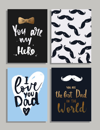 Happy Father's Day cards and labels set. You are my hero. I love you dad. Best dad in the world poster design, hand drawn lettering. Vector set of greeting cards for Father's day.のイラスト素材