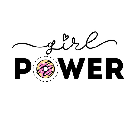 Girl power Vector poster with phrase and decor elements. Feminism slogan with lipstick and stars. Isolated typography card. Design for t-shirt and prints.のイラスト素材