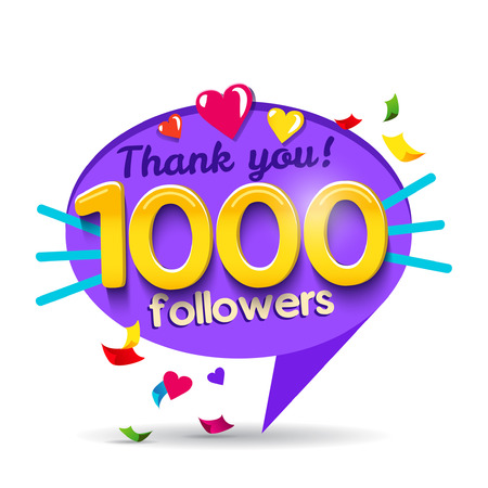 Thank you 1000 followers network card. Vector design template for friends, subscribers and followers. Banner for Social Networks. Card for user who celebrates a big number of followers.のイラスト素材