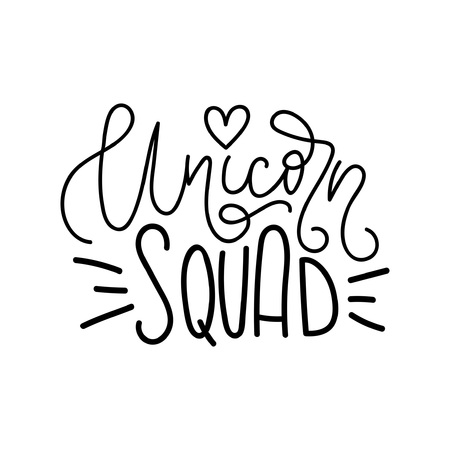 Unicorn squad Vector poster with crown and decor elements. Unicorn phrase and inspiration quote. Design for t-shirt and prints.のイラスト素材