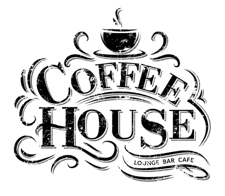Coffee house Logo with grunge effect. Retro coffee logo. Vector illustrationのイラスト素材