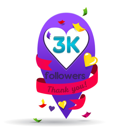 Thank you 3000 followers network card. Vector design template for friends, subscribers and followers. Banner for Social Networks. Card for user who celebrates a big number of followers.のイラスト素材