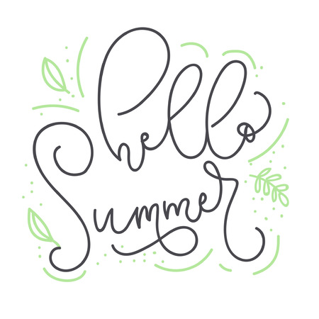 Hello Summer quote design logo or label. Hand lettering inspirational typography for poster, banne, card or mug. Vector illustrationのイラスト素材