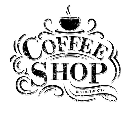 Retro Vintage Coffee Logo with Lettering. Coffee Shop Label with flourish ornaments.のイラスト素材
