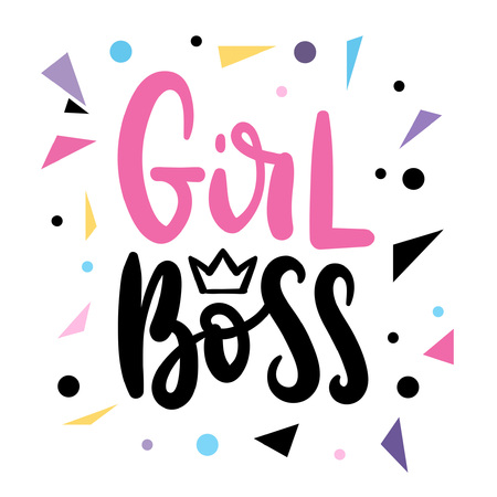 Girl boss quotation with handdrawn lettering and golden heart. Vector motivational poster.のイラスト素材