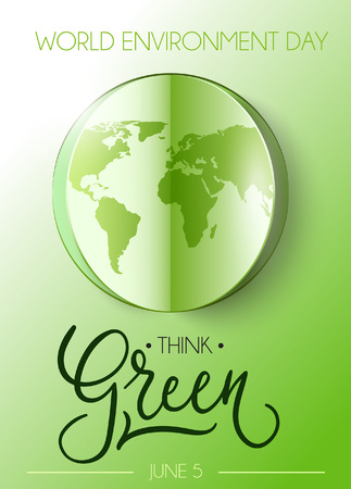 World Environment Day poster with hand drawn calligraphy. Paper cutout eco illustration. Vector illustration with the environment day lettering and planet.のイラスト素材