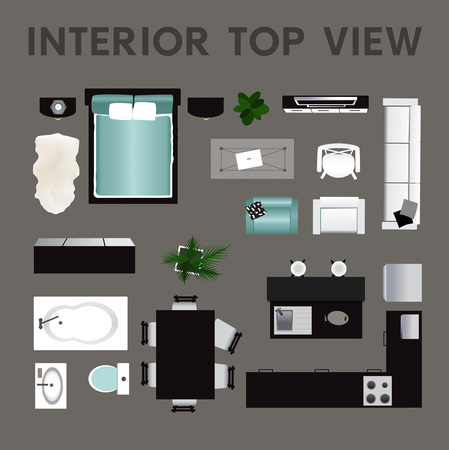 Interior top view. Set of isolated realistic interior icon. Vector illustrationのイラスト素材