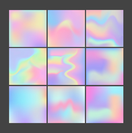 Holographic effect posters set. Fluid abstract design. Holographic futuristic Background for cards, invitations. posters. Mobile Technologies Concept.のイラスト素材