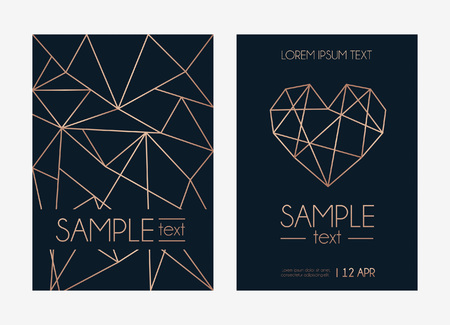 Geometric rose gold design template. Modern design for wedding invitation, greeting card, anniversary. Navy blue background with geometric rose gold circle. Vector illustrationのイラスト素材