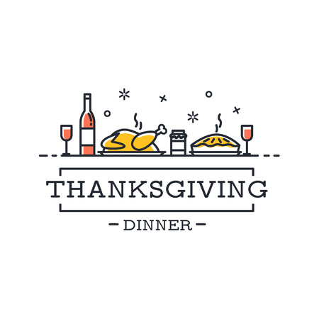Thanksgiving dinner card in minimalistic design. Thanksgiving Day modern card with on white backgroundのイラスト素材