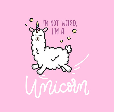 Llama unicorn with stars inspirational hand drawn cute poster lettering on pink backgroundのイラスト素材