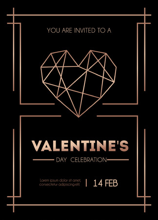 Valentine's day rose gold invitation card. Minimalist Valentine's day greeting card on black background.のイラスト素材