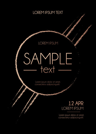 Brush stroke rose gold design template. Abstract design for invitation, greeting card. Black background with brush strokes. Vector illustration.のイラスト素材