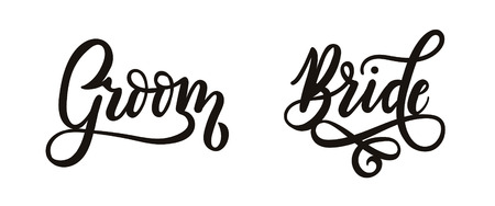 Bride and Groom cake lettering inscriptions. Wedding calligraphy. Vector illustrationのイラスト素材