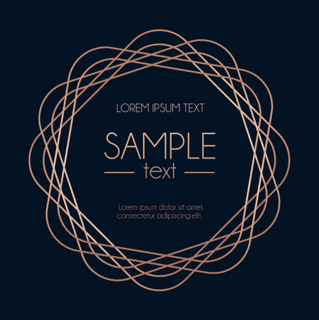 Geometric rose gold design template. Modern design for wedding invitation, greeting card, anniversary. Abstract floral shape. Blue background with geometric squares and lines. Vector illustrationのイラスト素材