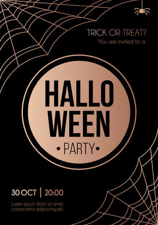 Halloween party invitation with rose gold geometric elements. Minimalistic Halloween card. Vector illustration.のイラスト素材