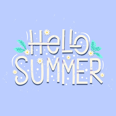 Hello Summer quote design logo or label. Hand lettering inspirational typography for poster, banne, card or mug. Vector illustrationのイラスト素材