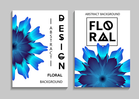 Abstract floral background set. Blue geometric flowers on white background. Vector illustrationのイラスト素材