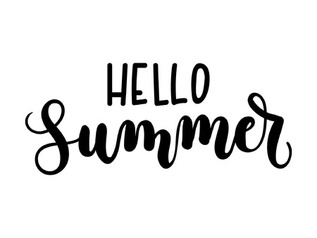 Hello Summer lettering card isolated on white background. Inspirational summer calligraphy. Vector illustration.のイラスト素材