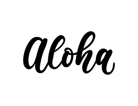 Aloha lettering inscription isolated on white background. Hand drawn summer calligraphy. Vector illustration.のイラスト素材