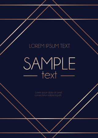 Abstract rose gold design template with geometric lines on navy blue background. Modern design template for wedding invitation, greeting card, anniversary.  Vector illustration.のイラスト素材