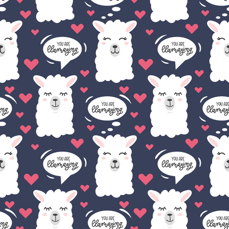 You are llamazing llama seamless pattern.  Cute  llama drawing with lettering, hand drawn vector illustration for cards, t-shirts, cases, textile.のイラスト素材