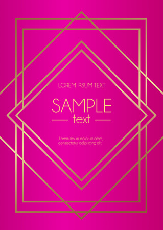 Geometric pink design template with fuchsia pink  background and golden  abstract lines. Modern design template for wedding invitation, greeting card, anniversary.  Vector illustration.のイラスト素材
