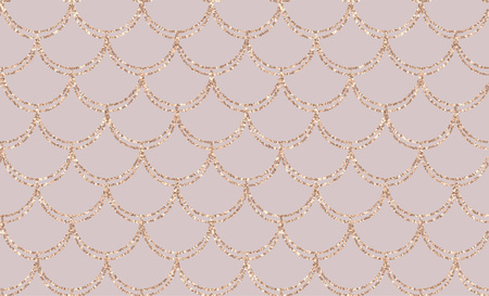 Rose gold mermaid tail seamless pattern. Elegance Mermaid card decor glitter elements. Fish scales magic card with rose golg scales . Design for textile, posters, greeting cards, cases etcのイラスト素材
