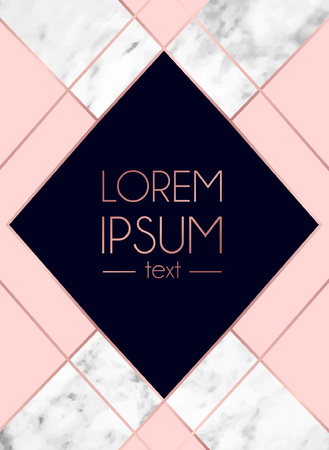 Absctract background with marble texture, pink colors and rose gold geometric lines. Modern design template for invitation, wedding, greeting card, motivational poster etc. Vector illustrationのイラスト素材