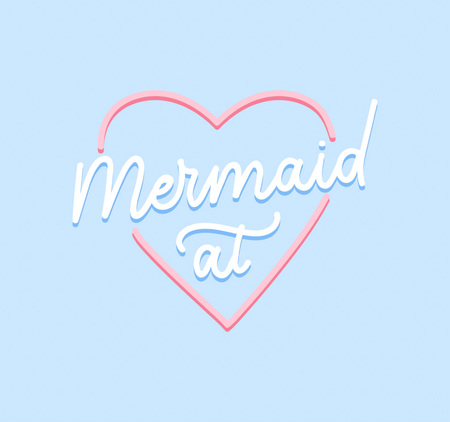 Mermaid at heart inspirational lettering inscription with pink heart and doodles on blue background. Summer marine quote isolated on white background. Retro Motivational mermaid letterng card.のイラスト素材