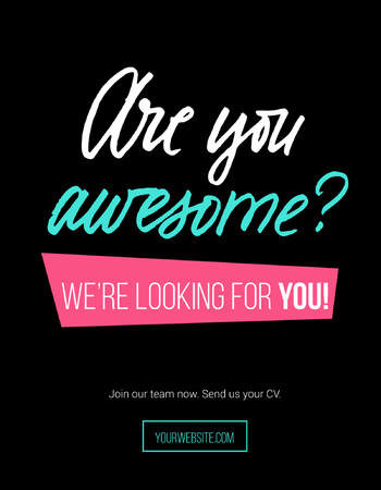 Hiring poster design concept with pink, white, blue colors and black background. lettering inscription "are you awesome" Business hiring and recruiting template. Vector illustration.のイラスト素材