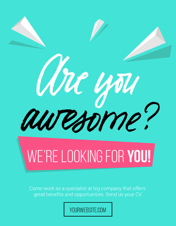Hiring poster design concept with pink and blue colors and lettering inscription "are you awesome" Business hiring and recruiting template. Vector illustration.のイラスト素材
