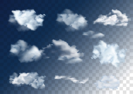 Realistic vector sky elements. Set of clouds on transparent background.のイラスト素材