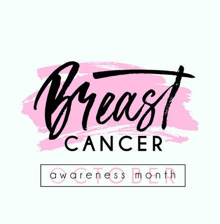Breast cancer awareness month modern design template with brush lettering. Vector illustrationのイラスト素材