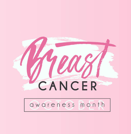 Breast cancer awareness month modern design template with brush lettering. Vector illustrationのイラスト素材