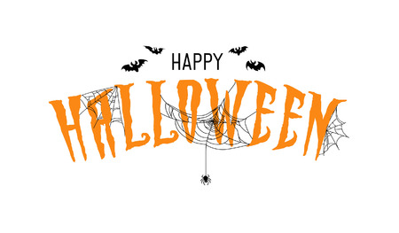 Halloween banner design template with cobweb. "Happy Halloween" card on white background.のイラスト素材