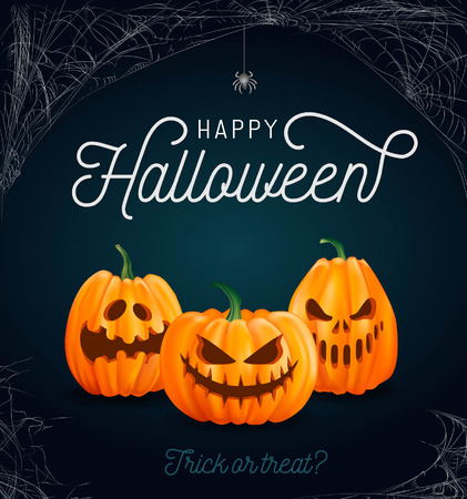 Halloween design template with cobweb and incription "Happy Halloween". Halloween greeting card design.のイラスト素材