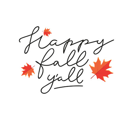 Happy fall y'all Inspirational autumn poster with lettering in retro style.のイラスト素材